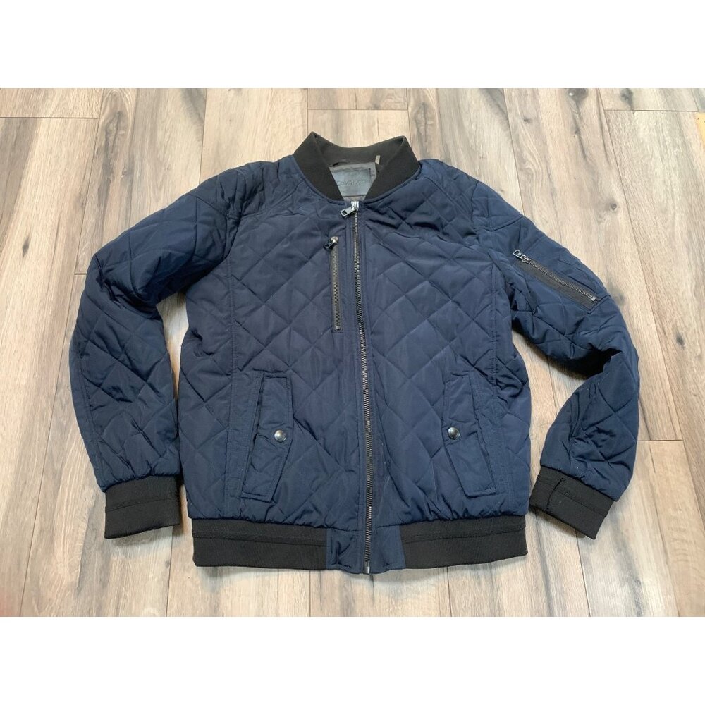 Men’s Calvin Klein Navy Blue Medium Jacket Quilted Diamond Pockets Repaired Cuff